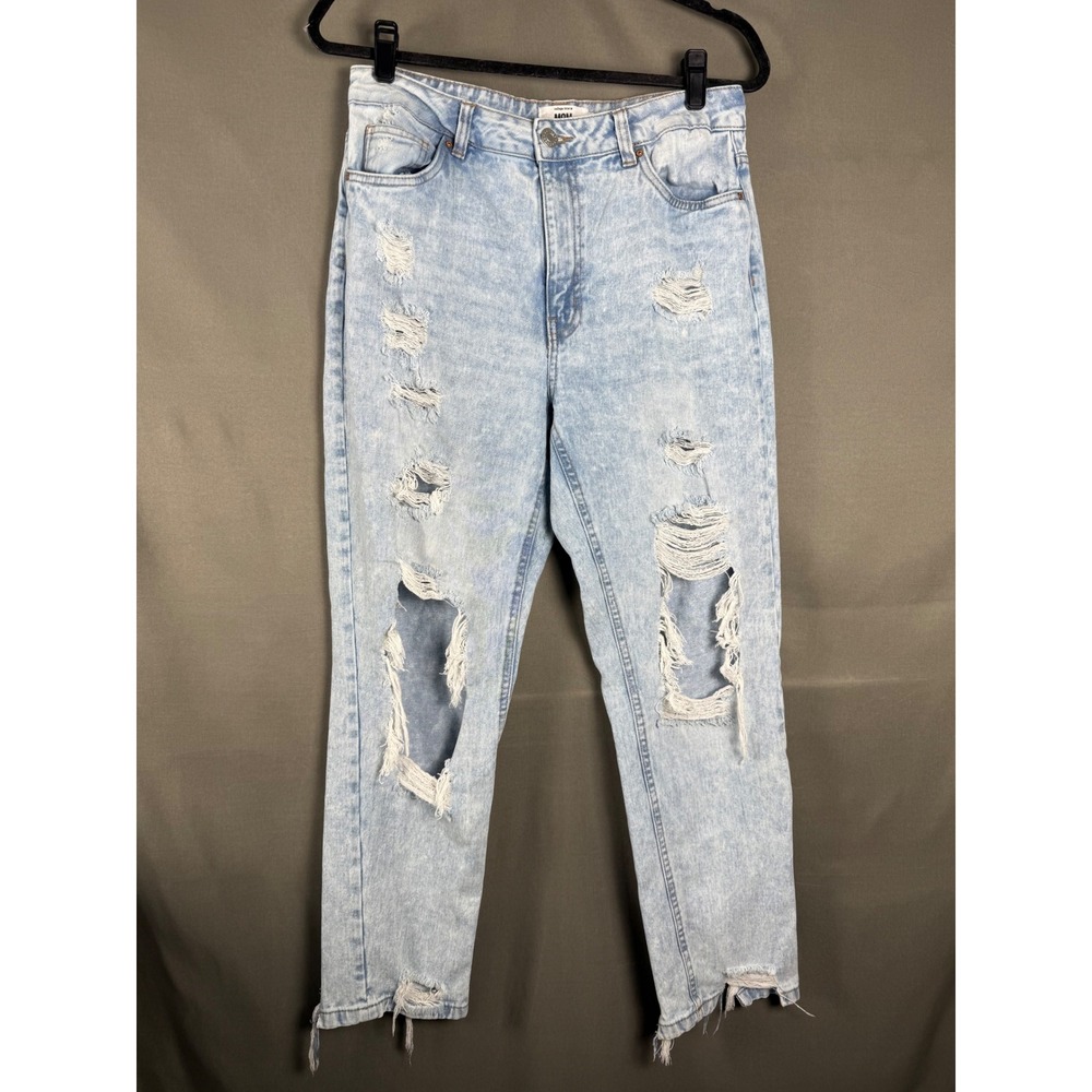 Refuge Denim Mom Jeans Women 9 Light Blue Distressed Ripped High Rise Tapered